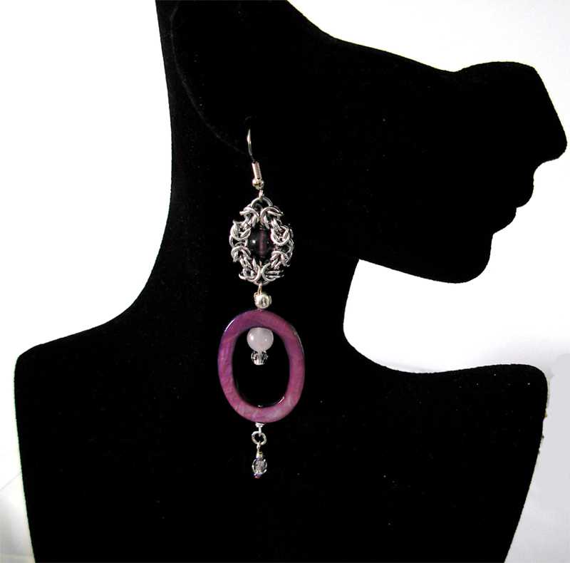 amethyst rose quartz in shell earrings